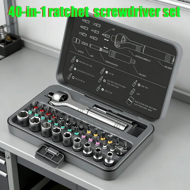 AliExpress NONE New Ratchet Screwdriver 40 in 1 Set Magnetic Wrench Semi-automatic Multi-purpose Sleeve Toolbox Bicycle Repair Tools Tools Kit