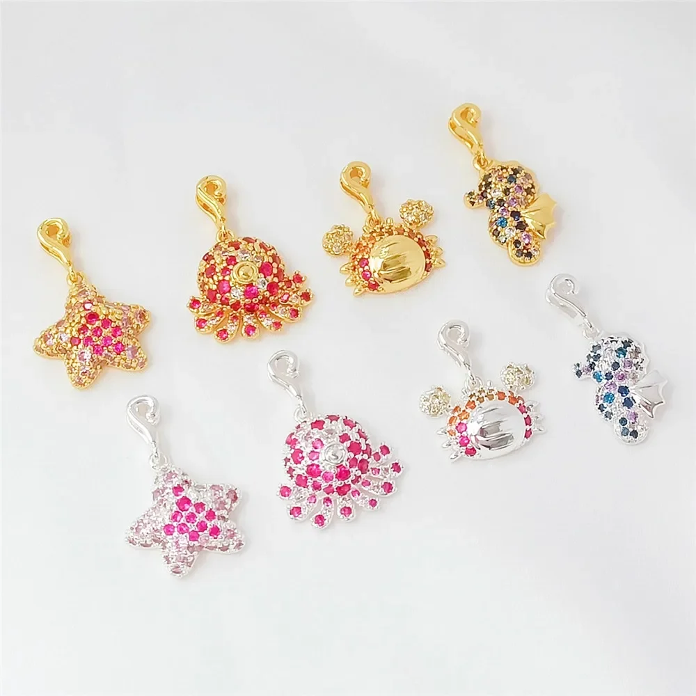 

Copper Plated with 18K Gold, Set with Zircon, Starfish, Crab, Octopus and Seahorse Pendant Diy Bracelet Accessory Pendant