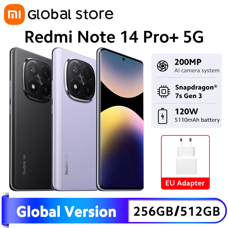 Global Version Redmi Note 14 Pro Plus 5G Smartphone 120W HyperCharge 200MP OIS Camera 6.67