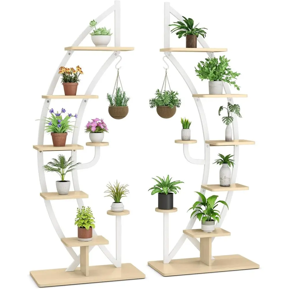 

6-Tier Indoor Metal Plant Stand, 61 Hanging Moon Design with Anti-Toppling, Curved Holder for Pots, Living Room Balcony Decor (W