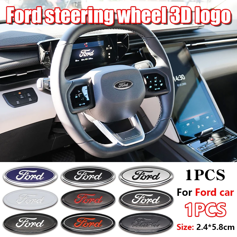 Emblema de aluminio 3D de 58x22 mm para volante, cubierta para Ford Focus MK4 Ranger Fiesta Mondeo Edge Escape, accesorio de tuning para auto.
