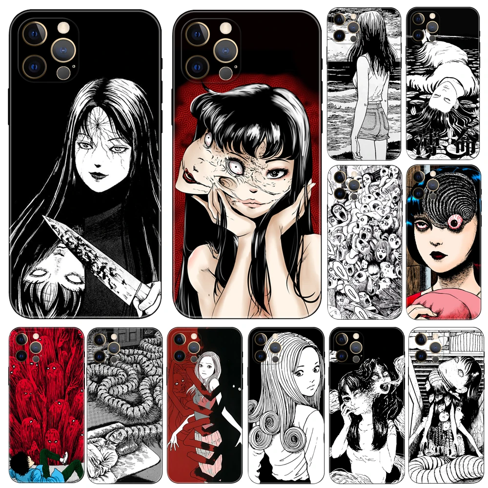 horror tomie Junji Ito Horror ，phone case for iphone，14 2020se 6s 7 8 plus x 10 XR XS 11 12 13 mini pro MAX black tpu back cover