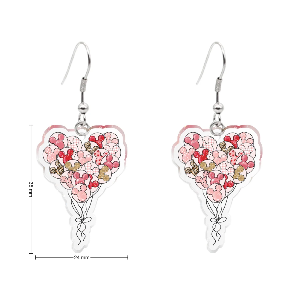 Valentine's Day Disney Mickey Minnie Heart Pendent Earring Cute Design Clear Glitter Resin Earrings Hook Women Accessories