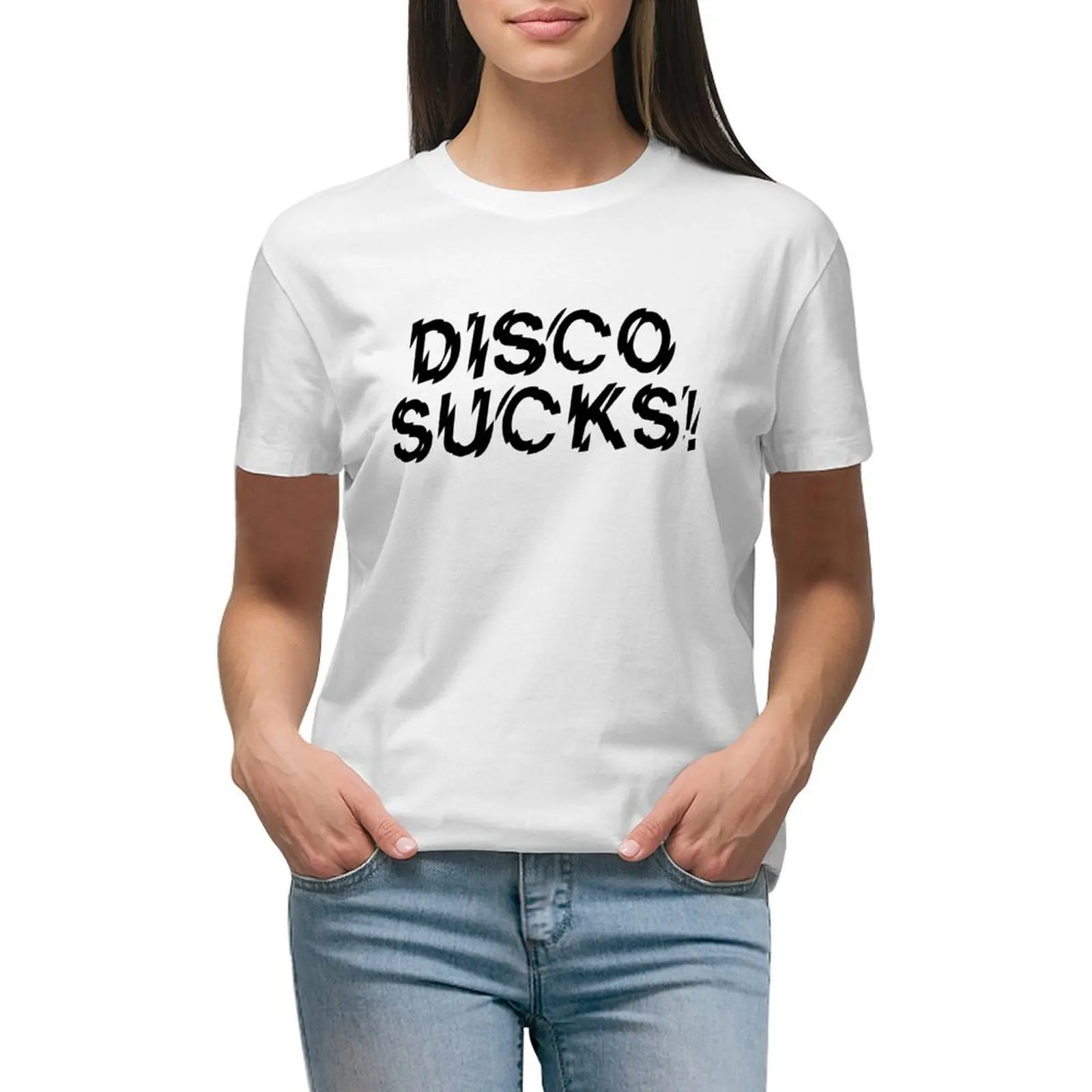 Disco sucks! music statement T-shirt summer top anime clothes korean Women's clothes