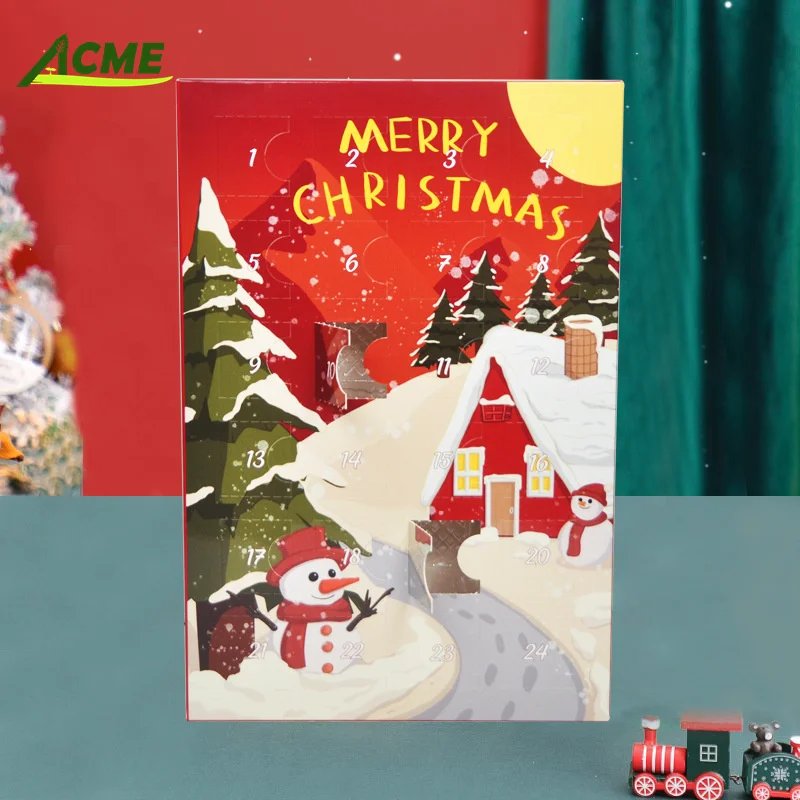 Customization.2024 Custom Printed Paper Packaging Gift Box Christmas Advent Calendar with Plastic Blister Embossing and Matt Lam