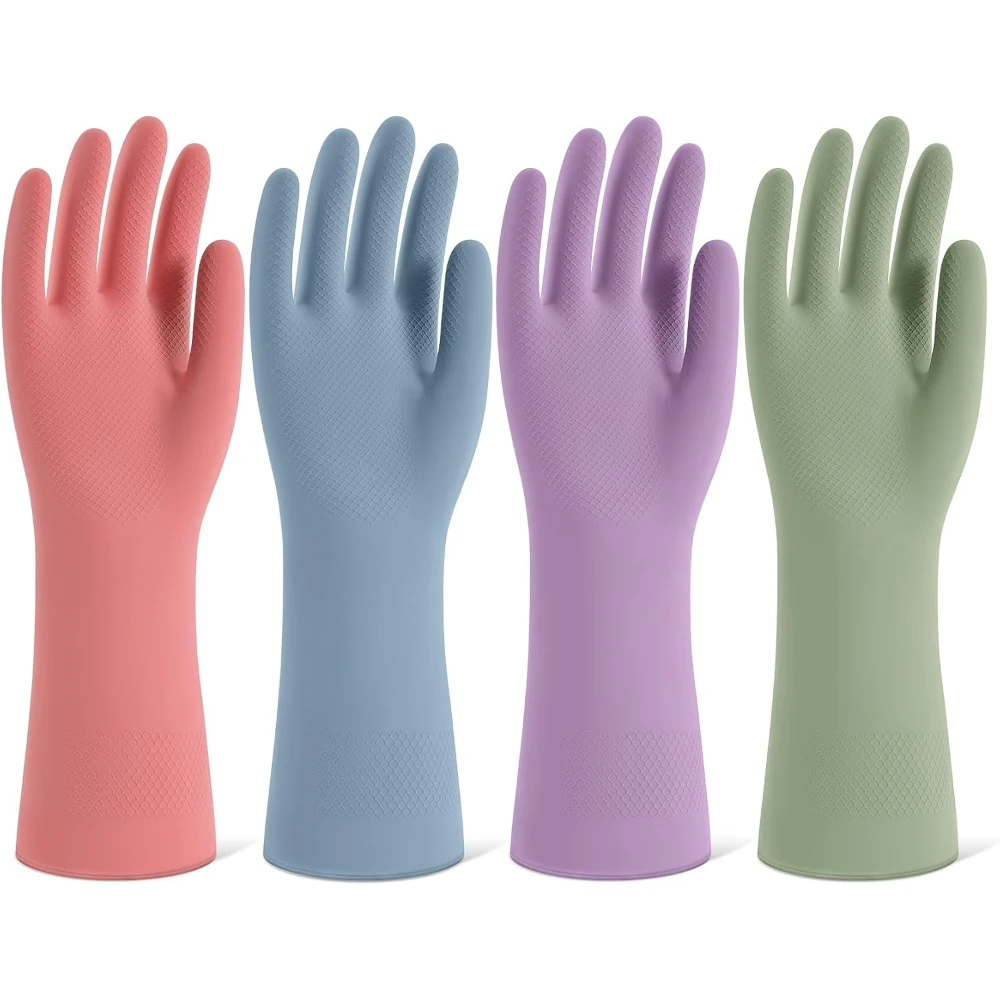 2Pairs Latex Cleaning Gloves Thick Latex Dishwashing Gloves Waterproof Non-slip Household Kitchen Work Gloves Daily Chores