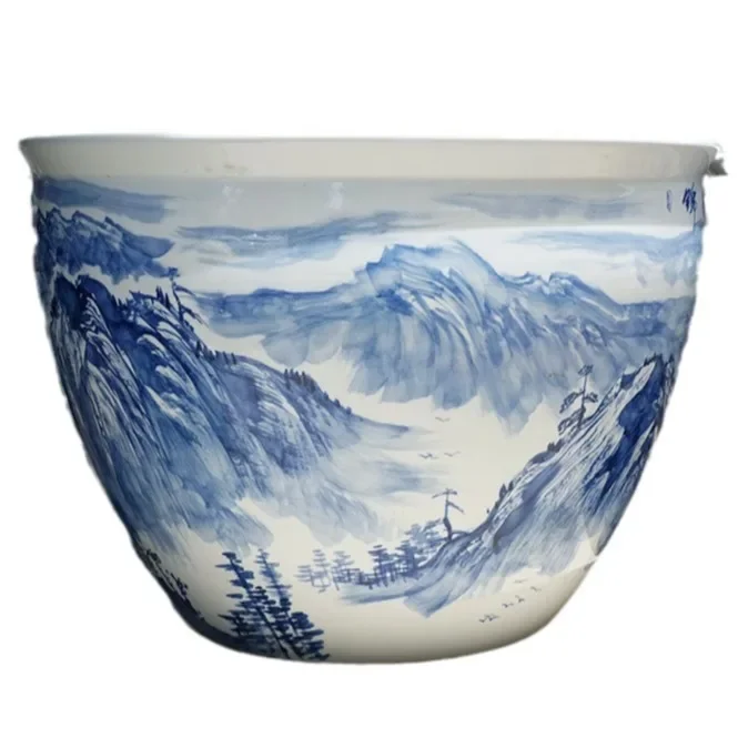 Ceramic fish tank 1m hand-painted blue and white goldfish basin painting tank lotus lotus turtle one meter extra large