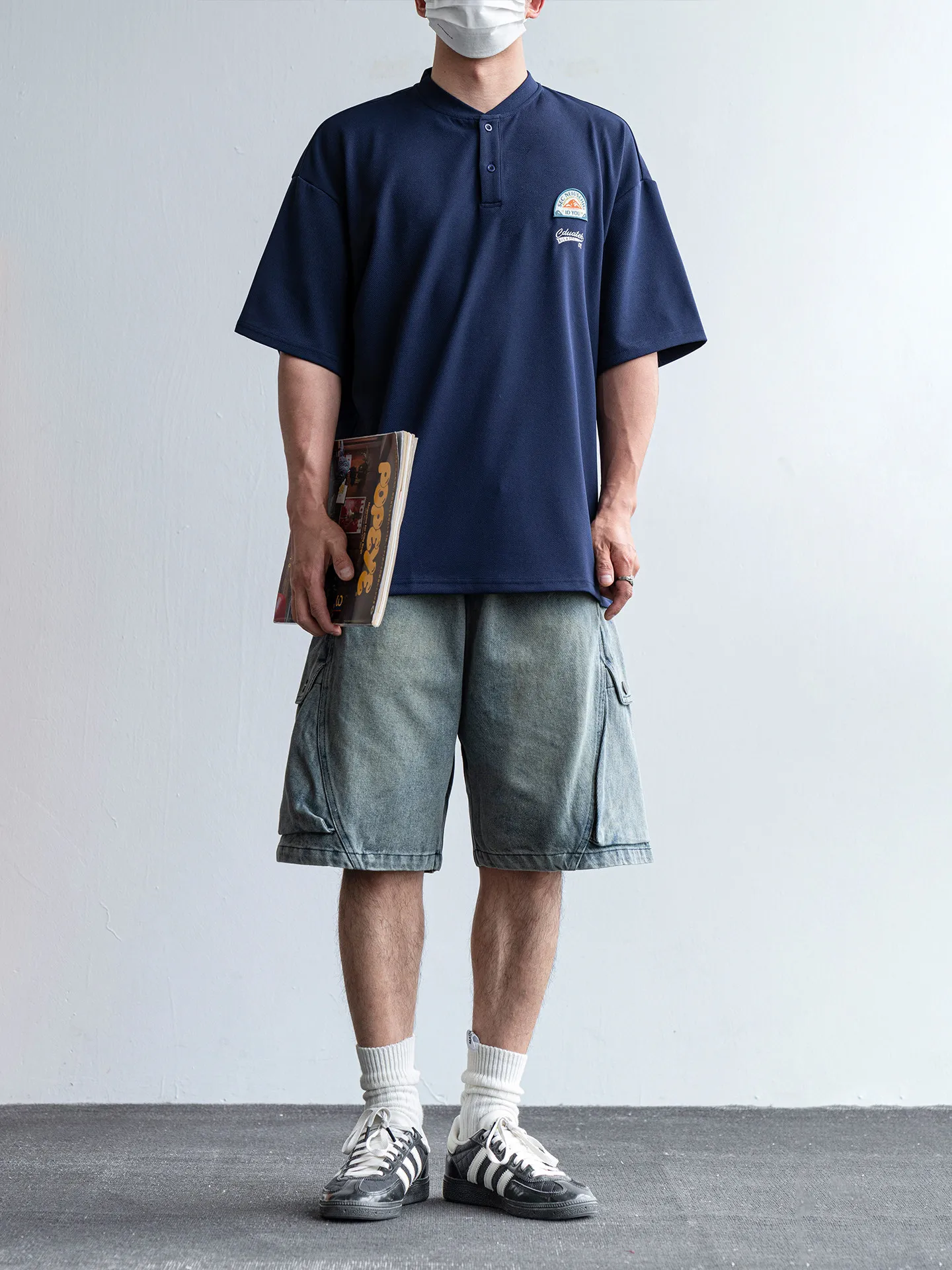 Retro American Washed Men's Denim Shorts Summer Trendy Five-Point Loose Casual Mid-Waist Jeans Loose Fit Classic Style