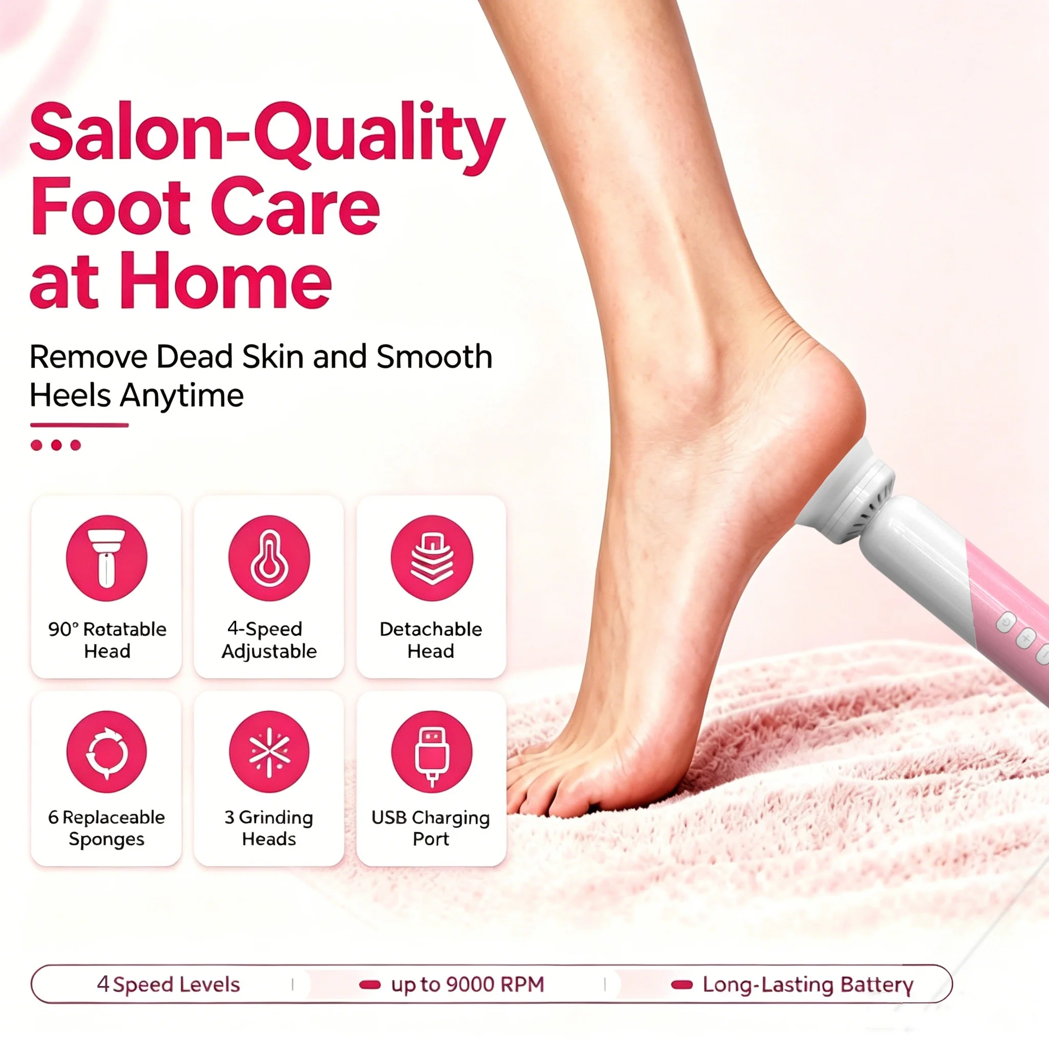 Electric Callus Remover with Four-Speed Adjustment, Supports Fast Charging, Suitable for Home Foot and Hand Care