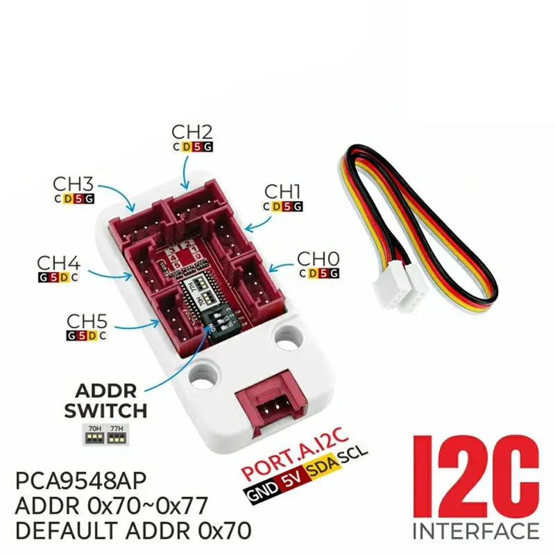 【A43M】6-CH I2C 멀티플렉싱 개발 모듈 PCA9548AP I2C 확장 보드 M5stack I2C 멀티플렉서 모듈