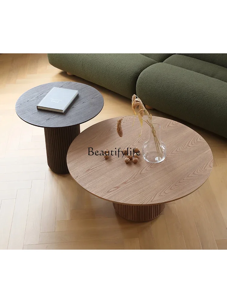 Nordic modern all-solid wood coffee table ash wood round high and low combination size round table