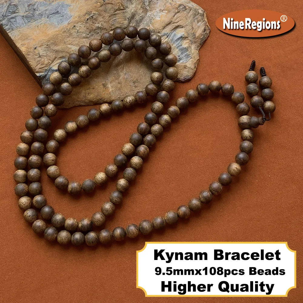 Genuine Chinese Kynam Mala Beads Bracelet 9mmx108 Higher Quality Buddha Prayer Kinam Qinan Oudh Wood Bangle For Women Men Gift