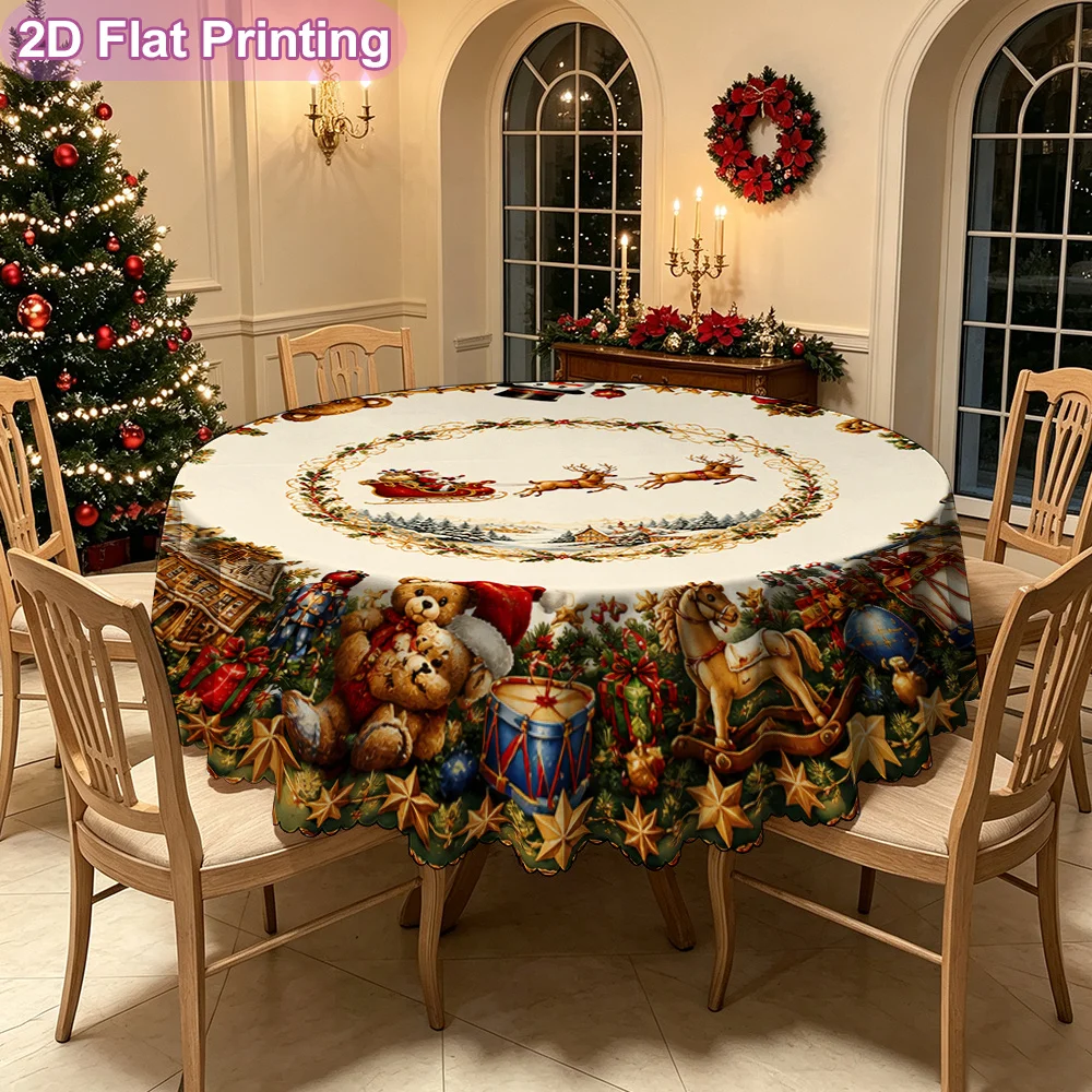 Santa reindeer sleigh wreath decorative printed tablecloth for family dining room arrangements