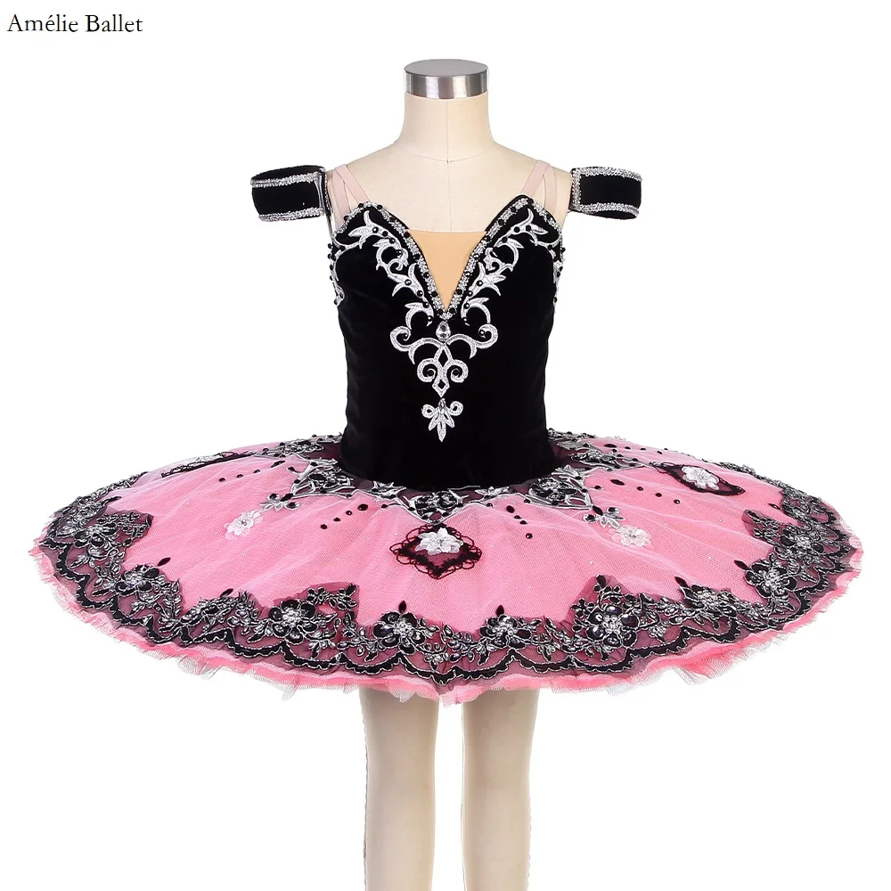 B22221 Customized Black Bodice With Pink Tulle Tutu Dress Professional Pancake Tutu  for Adult Girls Ballerina Dance Wear