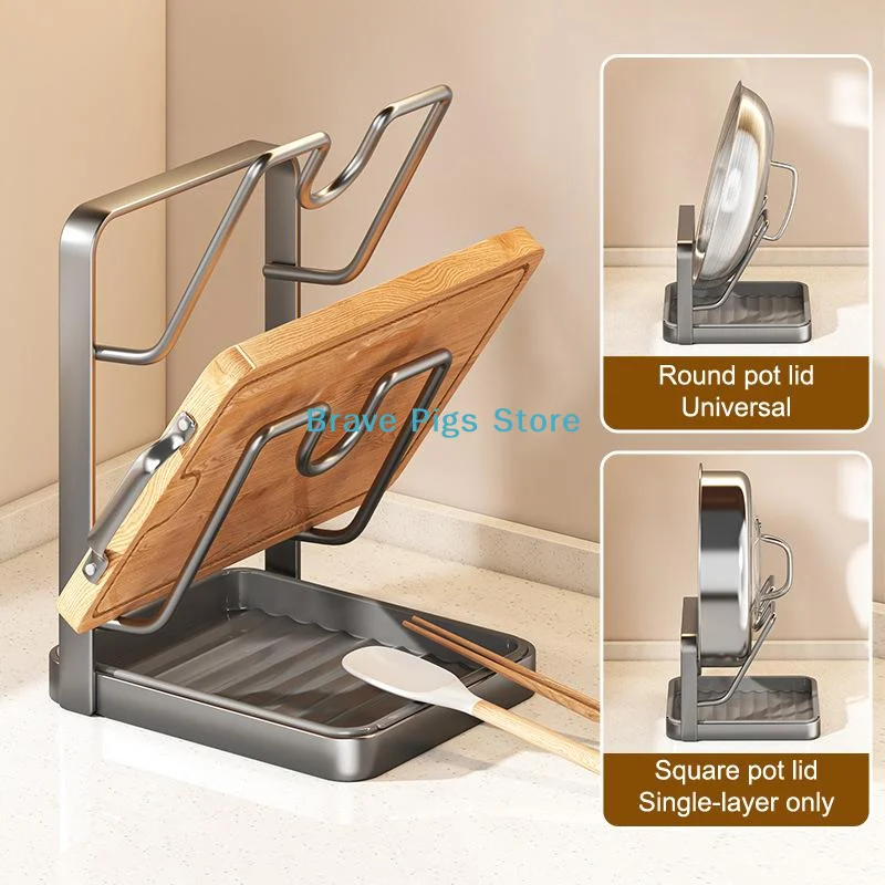 ​Kitchen Pot Lid Rack With Drainage Kitchen Space Saving No Drill Pot Lid Organizer Countertop Organizer Rack Tray Easy To Clean
