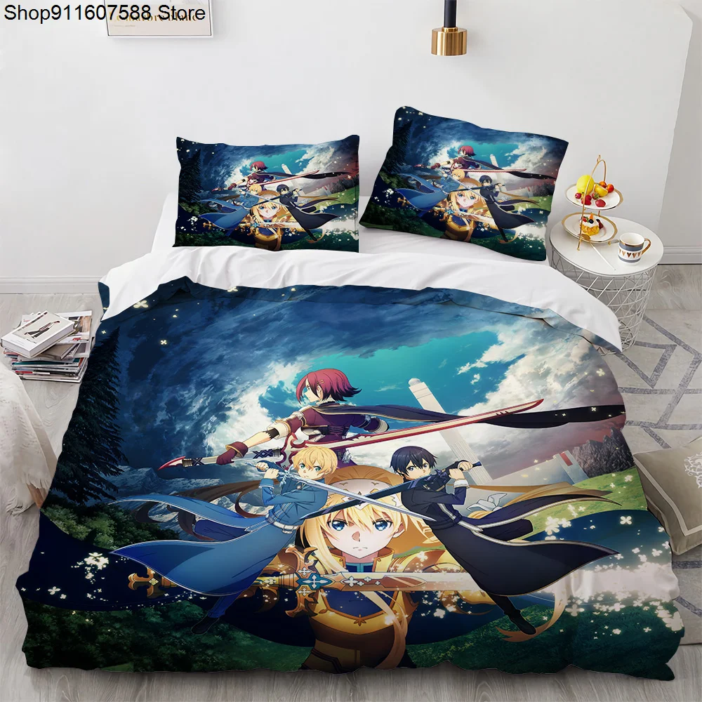 

Sword Art Online Bedding Set Anime Duvet Covers King Queen Double Twin Size Adults Kids Bed Linens Single Double Size Decor Home