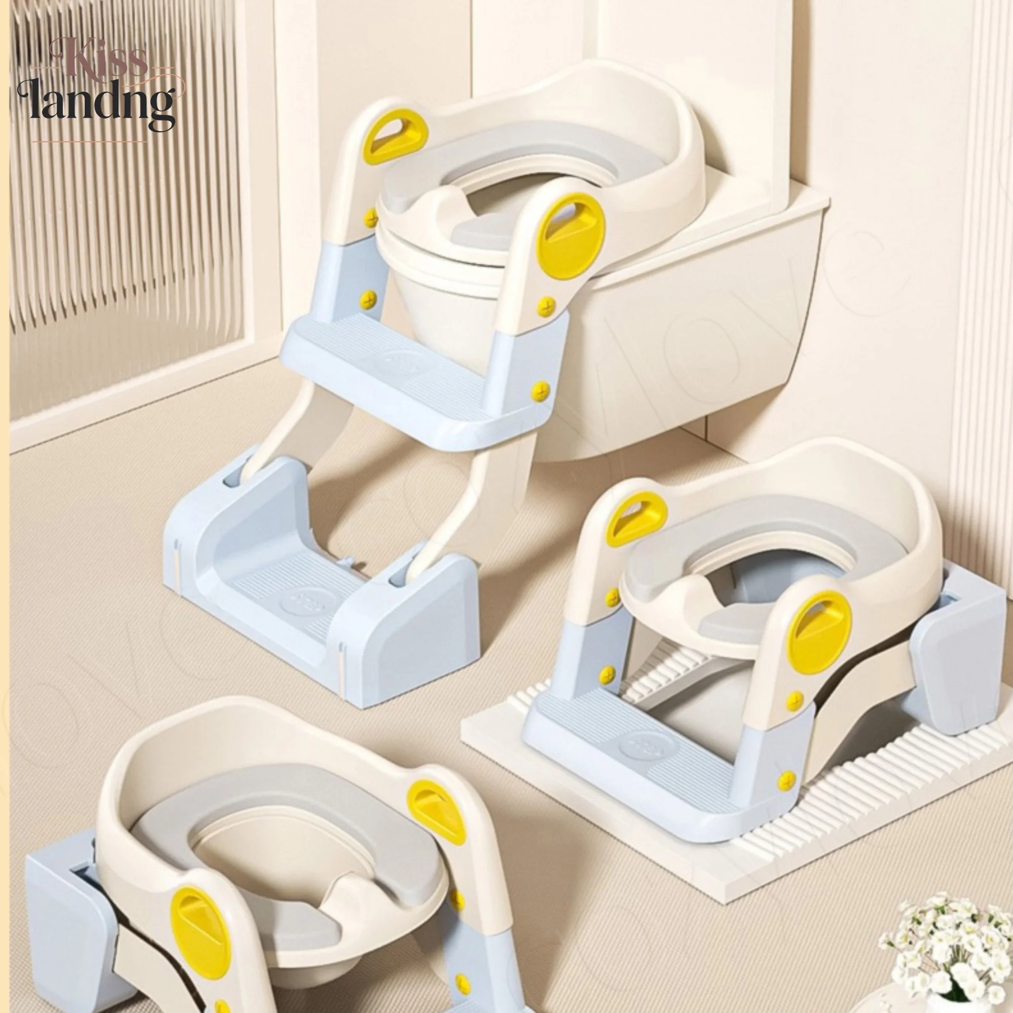 3-in-1 Foldable Potty Training Seat with Step Ladder | Adjustable Toddler Toilet Trainer for Kids, Anti-Slip & Easy to Store