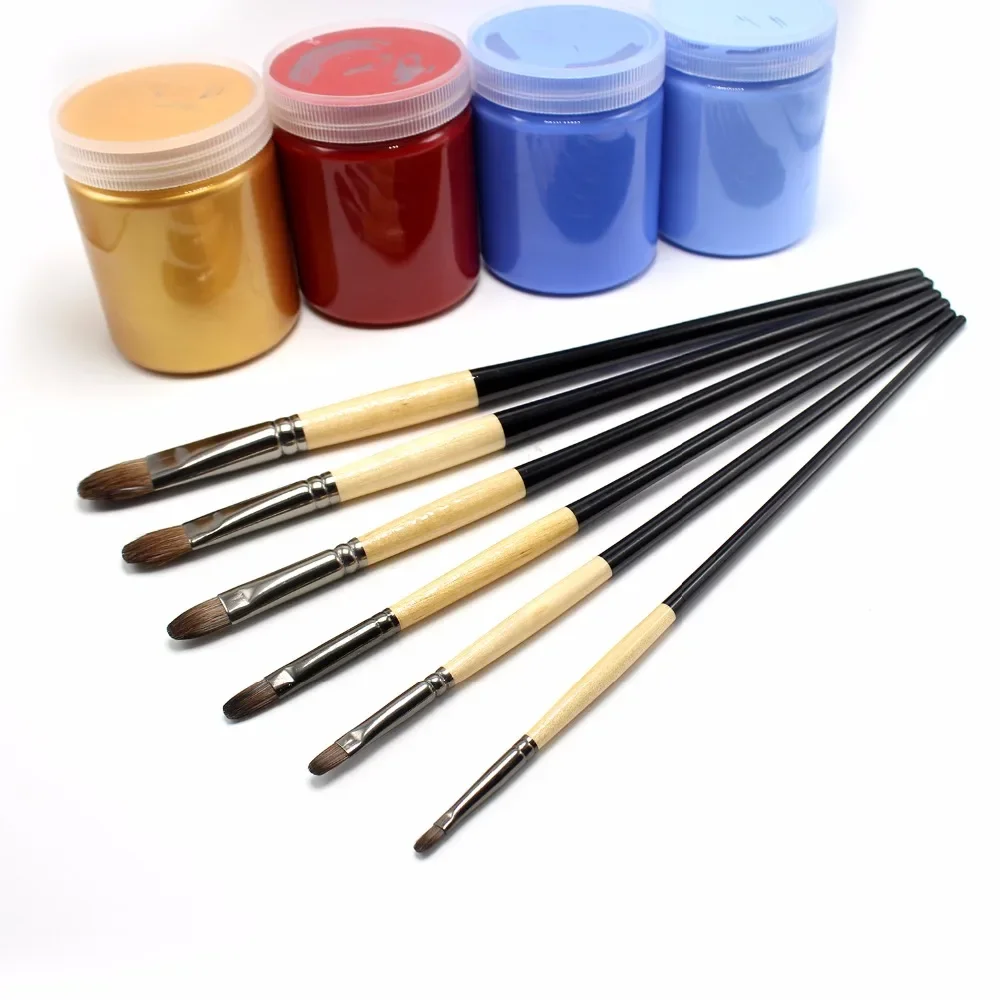 6 pcs Set Squirrel hair wood long rod Brushes Watercolor Paint Brush for the Artist Gouache Hair Brushes Set art material