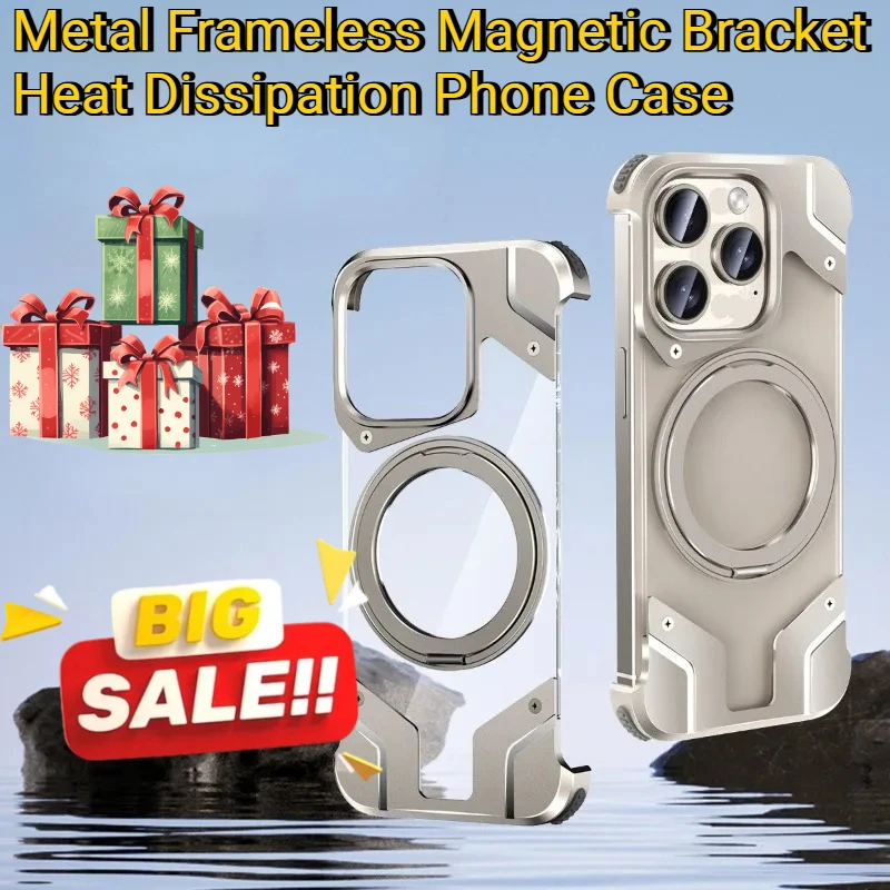 

For Iphone 16 14 13 Pro Max 16plus Anti-drop Protector Cover Metal Frameless Magnetic Bracket Heat Dissipation Phone Case