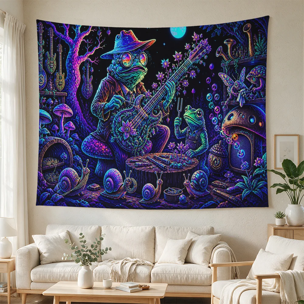 Vibrant Psychedelic Forest Rave Scene Tapestry Bohemian Wall Hanging for Festival Decor