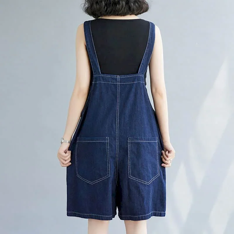 Kombinezony dla kobiet Denim Vintage Casual Koreańska moda Solidne kombinezony Luźne szorty z szerokimi nogawkami Jednoczęściowy strój Odzież damska