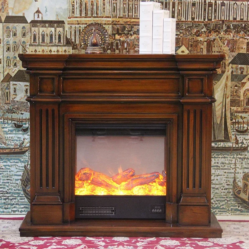 Long - lasting Solid wood bronze imitation fire fireplace heating imitation stone color household European electric fireplace Su