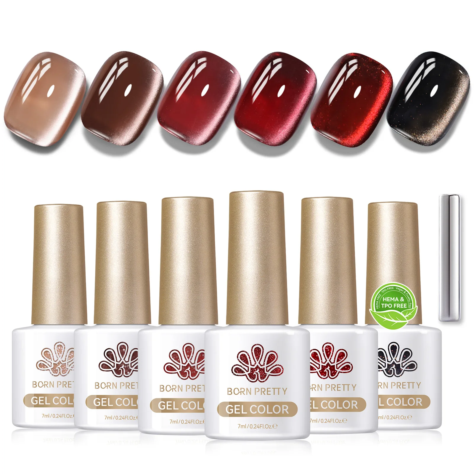 

BORN PRETTY 6PCS 7ml Gel Polish Set Ebony Rose Glass Bead Cat Magnetic Eye Effect Ancora Red Soak Off Gel Varnish Crystal Salon