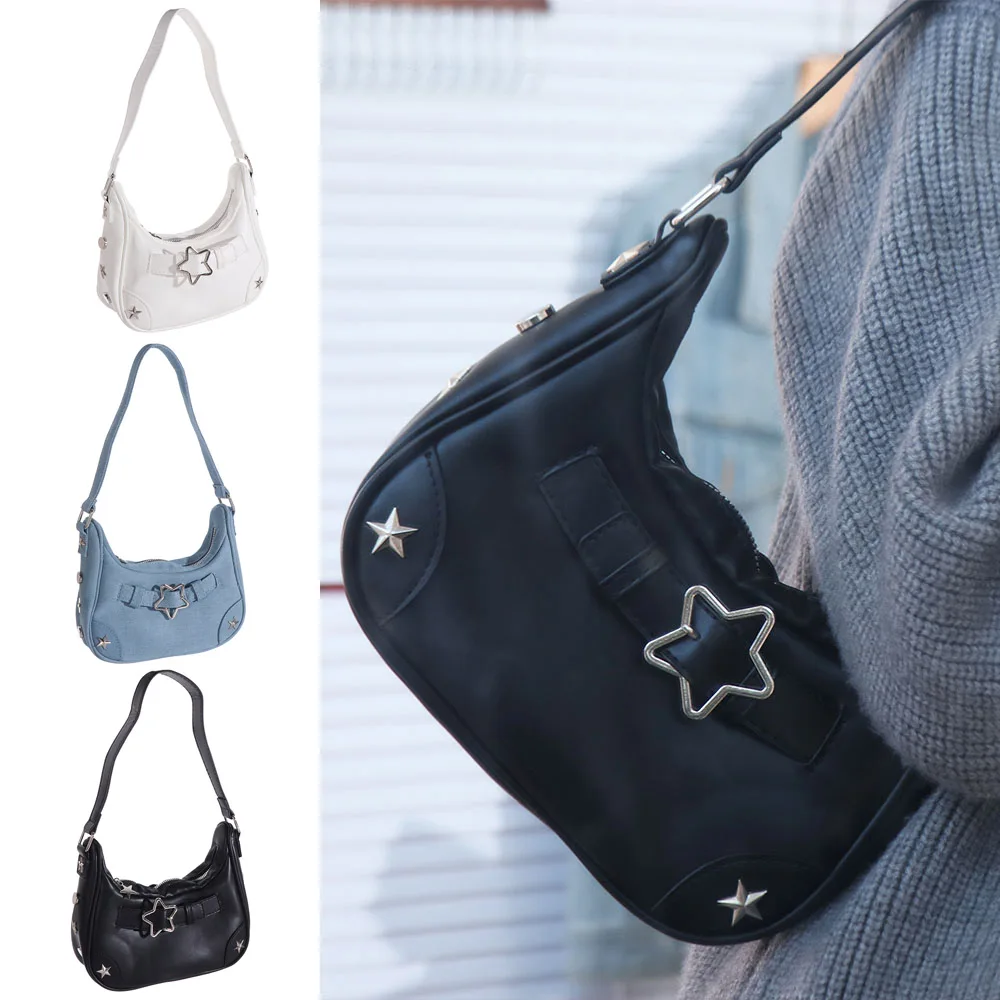 

Fashion Solid Color Star Underarm Bag Y2K Korean Style Women Hobo Bag Purses Handbag Shoulder Bag Girls