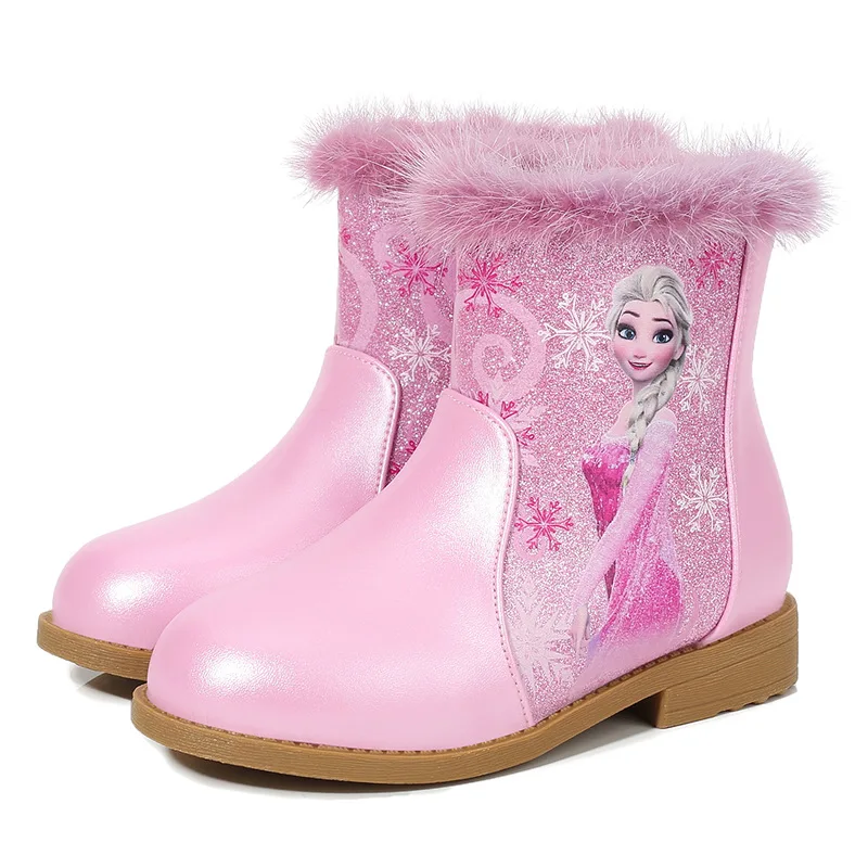 Cotton shoes little girl sequin plush snow boots children\'s thick soled boots children\'s Princess Elsa boots