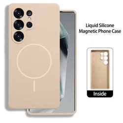 Original Liquid Silicone Plain Phone Case For Samsung Galaxy S25 S24 S23 Plus Ultra Magnetic For Magsafe Wireless Charge Cover