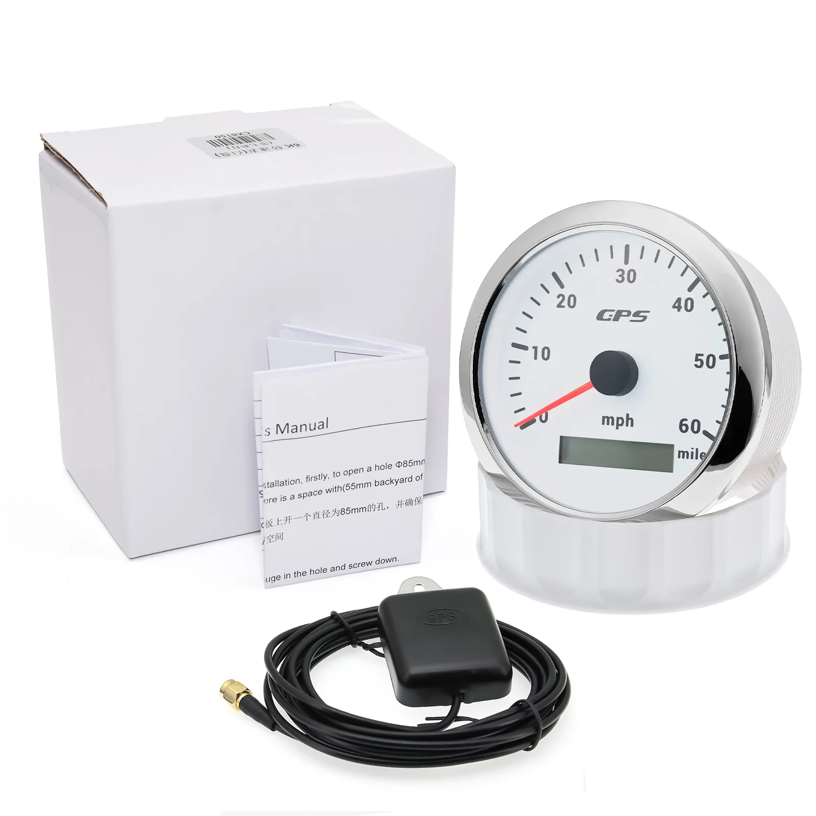 60 120 200 KMH MPH 85mm Marine GPS-Tachometer Bootsgeschwindigkeitsmesser mit GPS-Antenne Motorrad-Autoanzeige für Audi A3 A4 7-Farben-LED – Detail 19