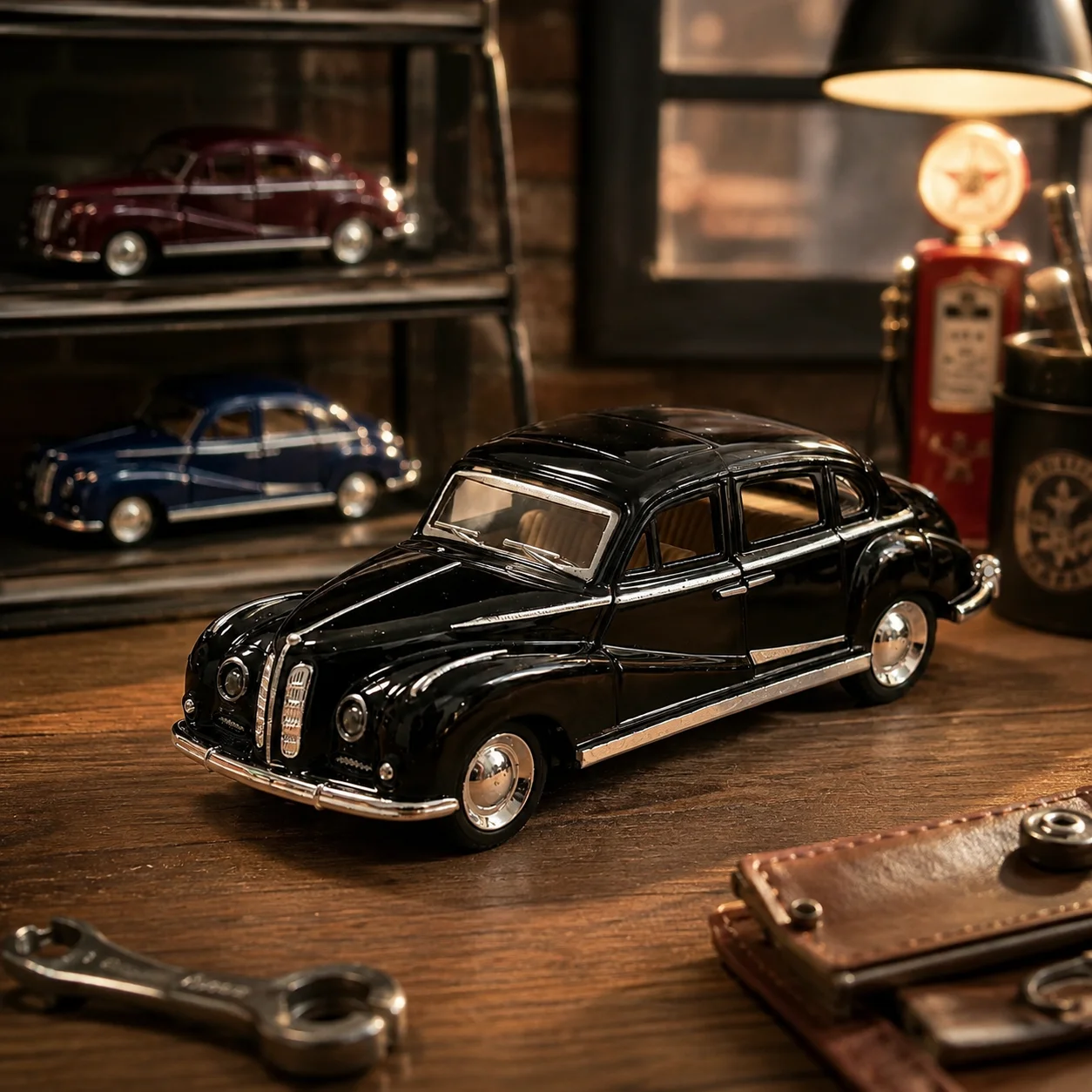 (Corrugated Box) 1/36 Scale, Vintage Two-Door Saloon Style Toy Car, Powerful Recoil, Metal Casting, Boy's Toy, the Best Gift.