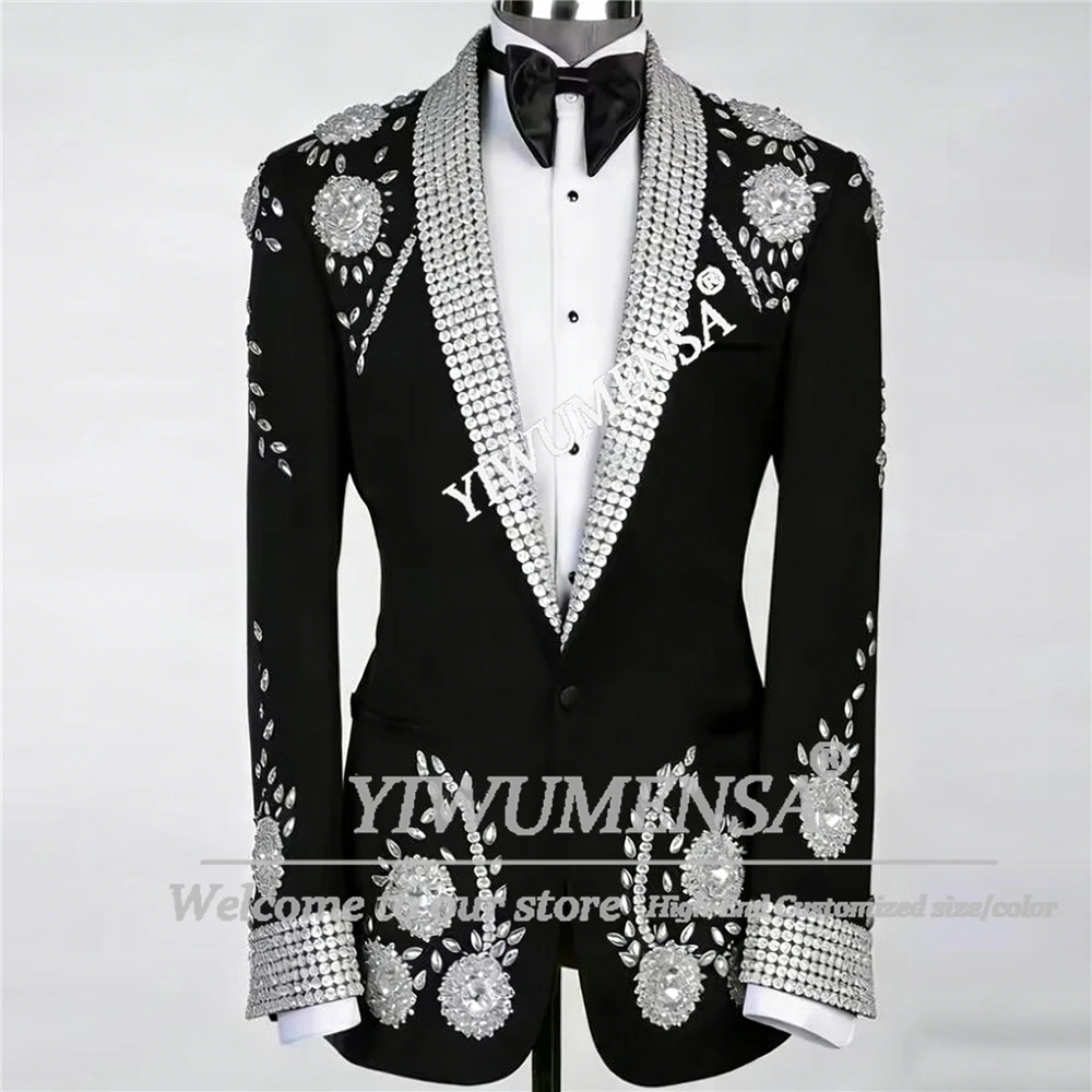 

Изысканный мужской костюм с бриллиантовыми бусинами, 2 предмета: пиджак для жениха с блестящими лацканами, индивидуальный пошив, мужские свадебные смокинги
