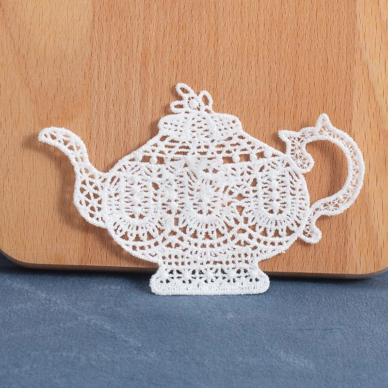 1 Pair White Tea Cup Embroidery Patches Sew On Cafe Badges for DIY Tshirt  Appliques Repair