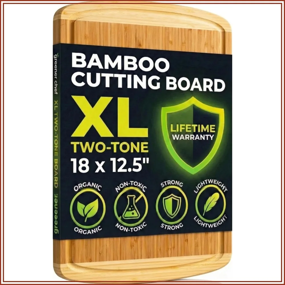 Extra Large Bamboo Cutting Board 18" x 12" - Non Toxic, Lightweight, Vertical Grain Strength