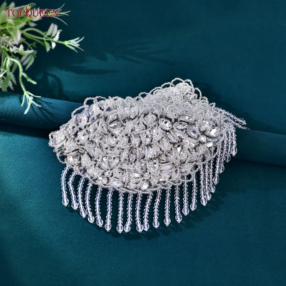 TOPQUEEN Elegant Handmadeไหล่พู่Rhinestoneไหล่Patchเสื้อผ้าอุปกรณ์เสริมPatch Iron-Onหรือเย็บบนSP62