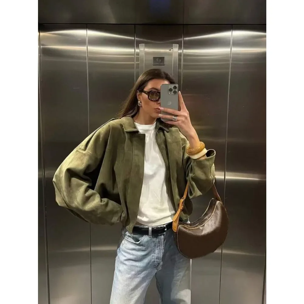 

2025 Plus Size Suede-Like Jacket: High-quality Vintage Coat with Metal Zipper & High-Street for Fall Winter Retro Outerwear