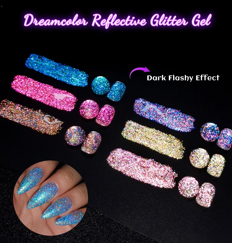 Reflective Glitter Gel Nail Polish Bright Sparkling Silver Color Semi-permanent Soak Off Nail Art UV Gel Varnish Manicure Design