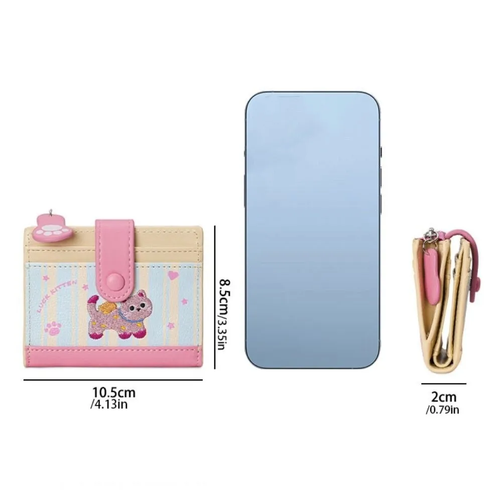 Simple Korean Style Embroidery Cat Wallet Ultra Thin Cartoon Card Bag Purse Multi Slot Coin Pouch Card Storage Bag