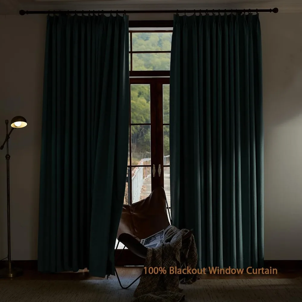 ستائر تعتيم 108 طويلة، طيات مزدوجة من الكتان بنسبة 100%، موفرة للطاقة، مثالية لغرف النوم وغرف المعيشة