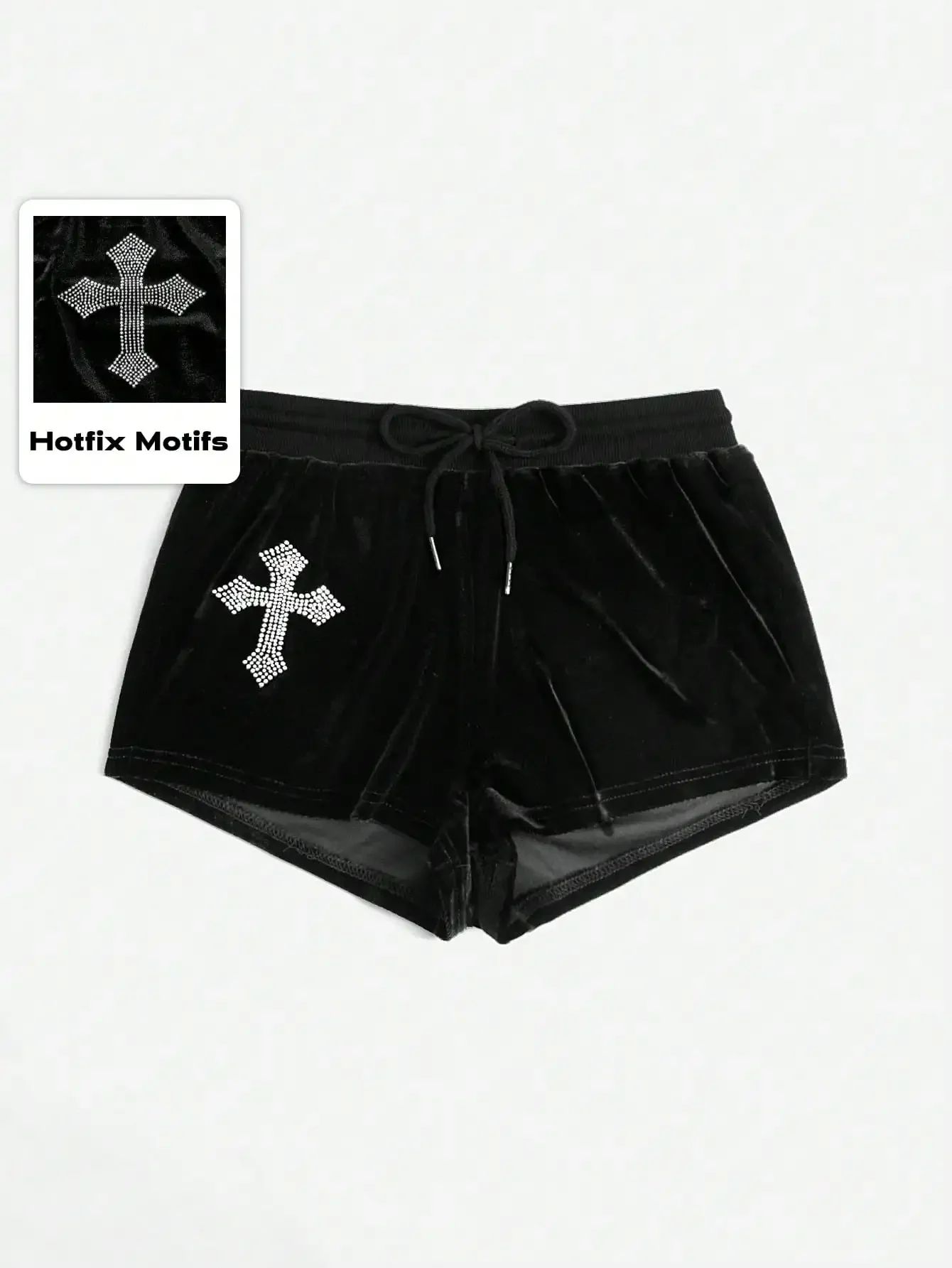 

Grunge Punk Cross Rhinestone Velvet Shorts, School