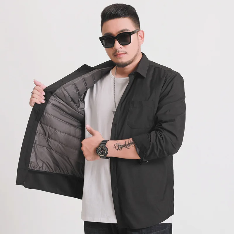 

Men's plus Size down irt Thiened Winter Casual White Du down Long Sve Busin Gentleman Sle Loose Fit irt