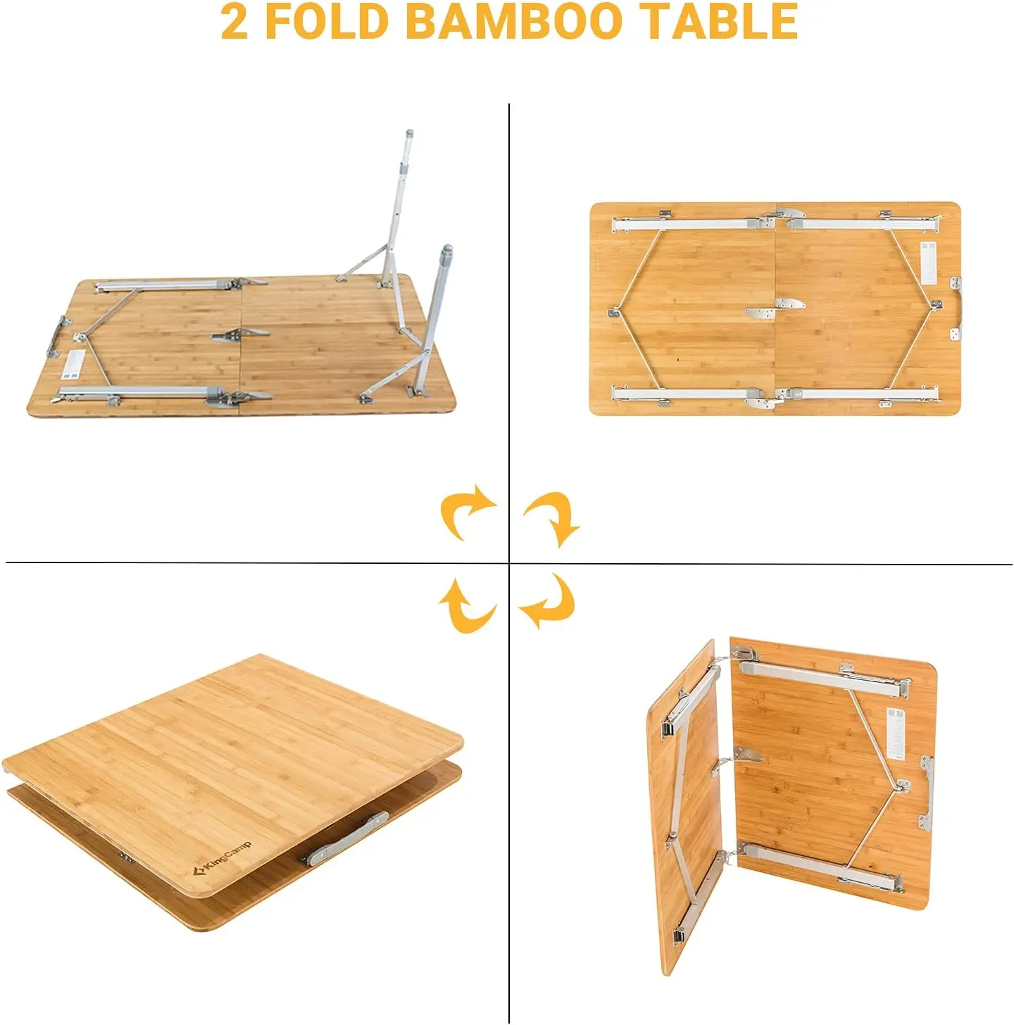 Mesa de acampamento dobrável de bambu com pernas de alumínio de altura ajustável, resistente, 176 libras, portátil para viagens, piquenique, praia, 6 pessoas