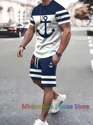 2024 New Men's Tracksuit Sets Short Sleeve T-Shirt Suit Casual Suit Streetwear 3D Printed Vintage Shorts 2 Piece Male Clothes