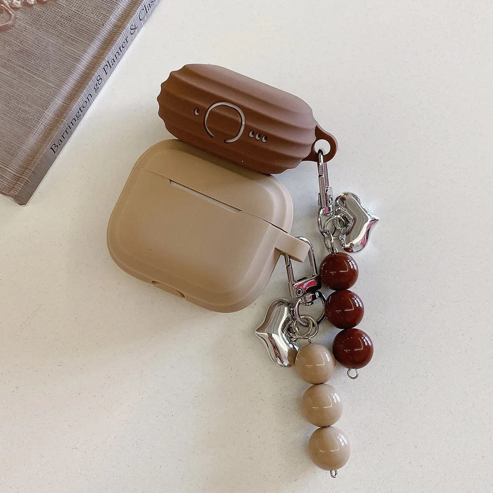 AirPods 1,2,3,4,pro 2用のソフトシリコン保護ケース,コーヒーメッキ,ハート型キーホルダー,カップルシェル,ライト,ラグジュアリー