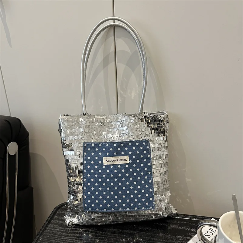 

Fashion Trendy Sequin Shoulder Bags for Women Casual Large Capacity Ladies Tote Bag Patchwork Design Female Lightweight Handbag