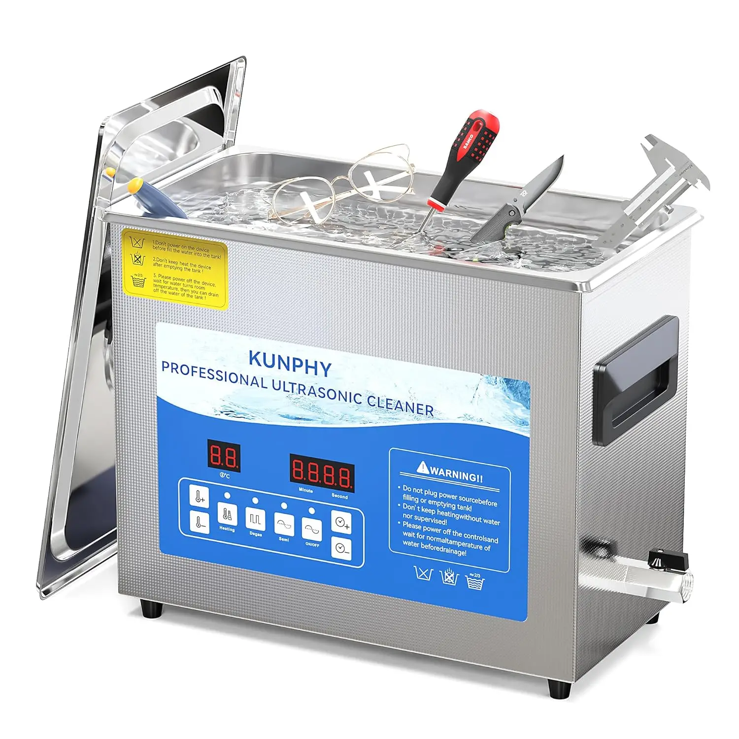 Ultrasonic Cleaner, 7L(1.85 gal) 40kHz Jewelry Cleaner Ultrasonic Machine with Heater, Degas & Timer, Stainless Steel Industrial