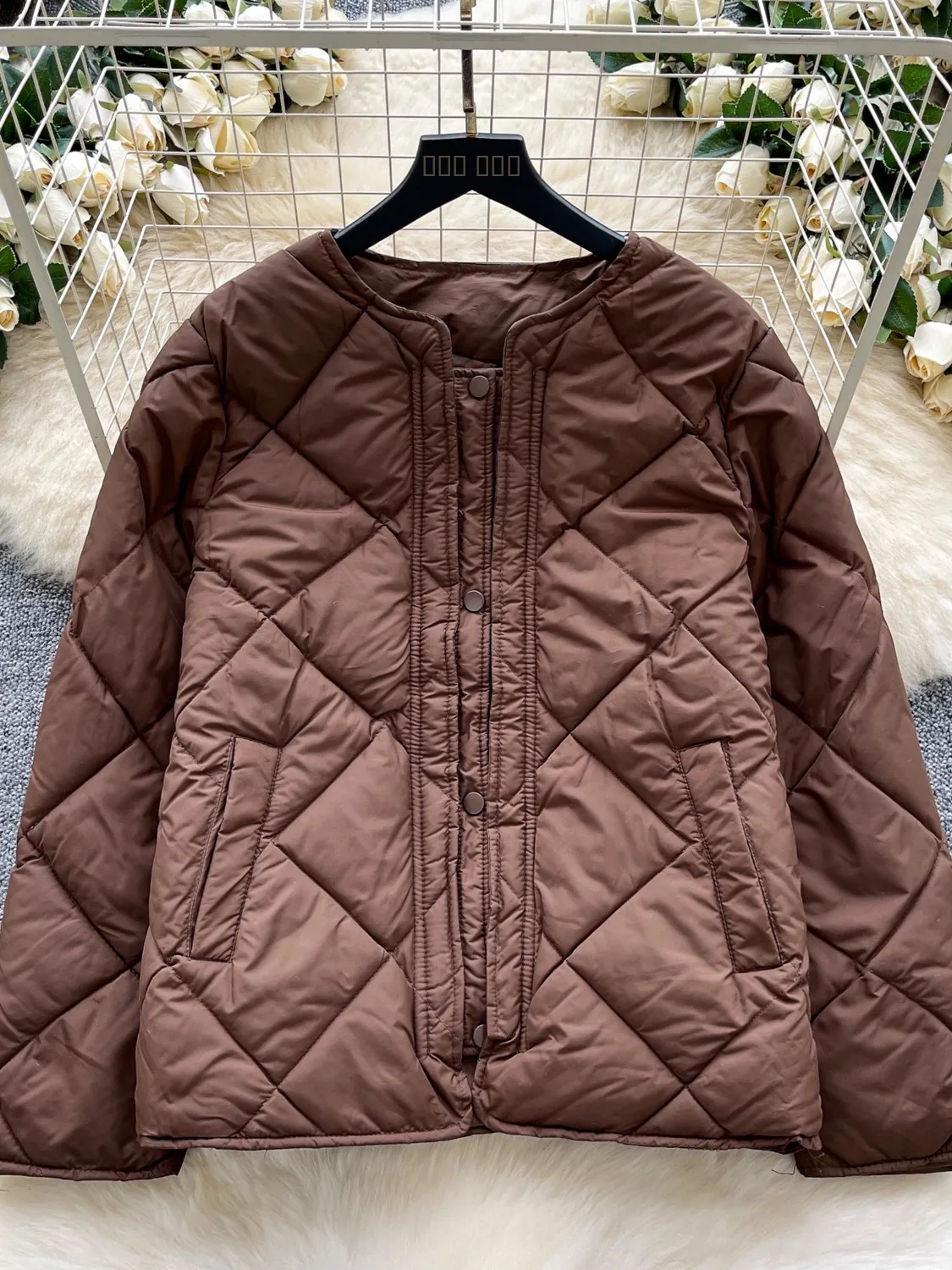 

Faionable ort Bread Cotton Jaet Women's Light Thin Winter Outerwear Cact Size Diamond Pattern Sli Ladies Coat