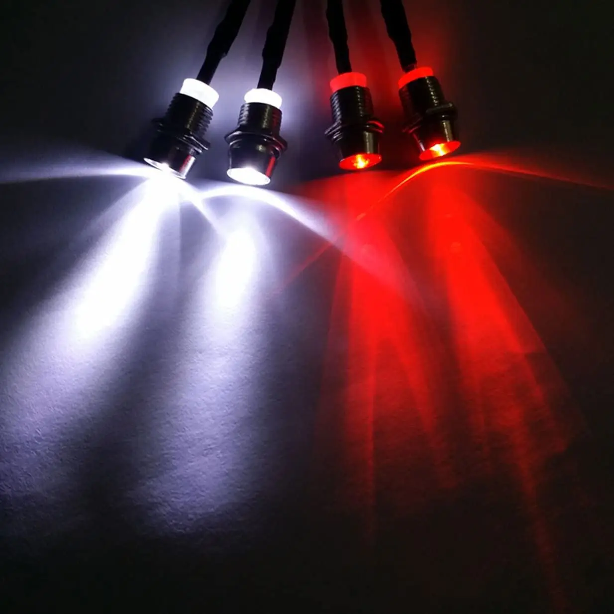 4Leds LED Light Headlights Taillight Kit Accessories for Traxxas HSP Tamiya RC4WD Axial SCX10 RC Car Crawler(2 Red +2 White)