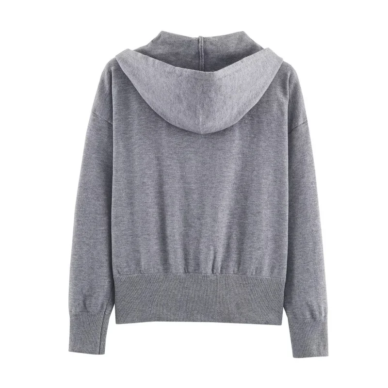 Spring Autumn Long Sleeve Knitted Zipper Decoration Hoodie Women Simple Loose Hooded Sweatshirt Female Casual Wear 2025 New